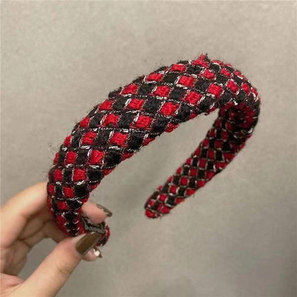 Womens Plaid Headband Padded Hairband Wide Sponge Hair Hoop Band Head Decor - Aimall