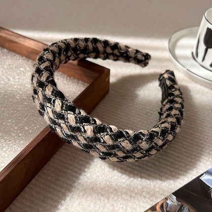Womens Plaid Headband Padded Hairband Wide Sponge Hair Hoop Band Head Decor - Aimall