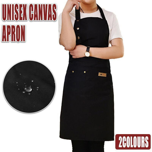 Unisex Canvas Apron Washable Butcher Waiter Chef Waterproof Kitchen Cooking Cafe - Aimall
