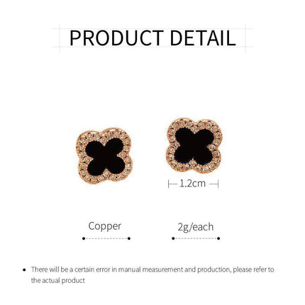 Sterling silver needle women's black four-leaf clover earrings
