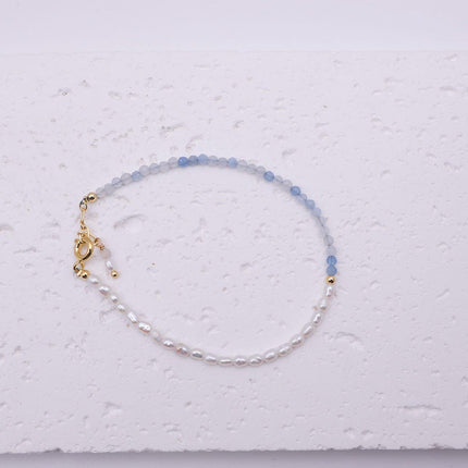 Light Blue Bracelet for Women Unique Design Small Pearl String Fine Jewelry
