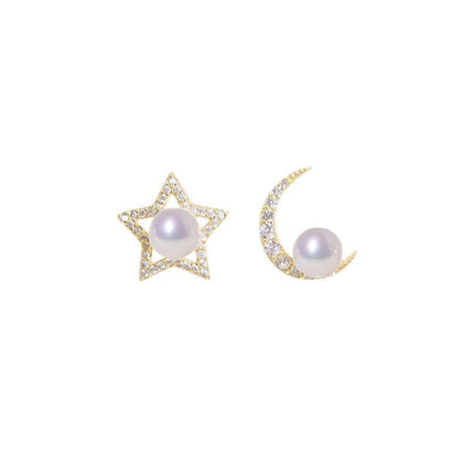 Star and Moon Asymmetric Stud Earrings Fashion Jewelry for Women Accessories