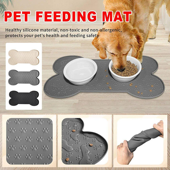 Silicone Pet Feeding Food Mat Bone Waterproof Non-slip Cat Dog Bowl Placemat