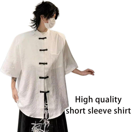 Men Chinese Style Short Sleeve Shirt Summer Loose Casual Top Tee Fashion