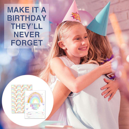 20PCS Rainbow Party Invitation Cards With Envelopes Birthday Theme Colourful Set