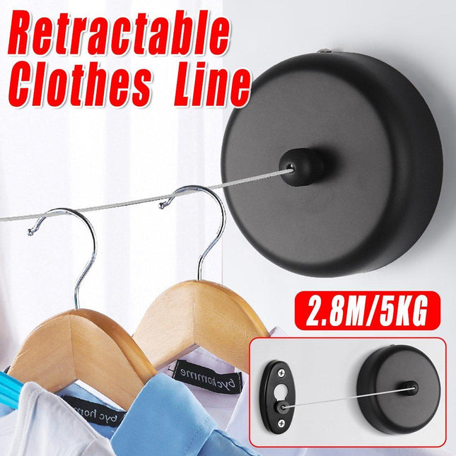 Black Round Wall Mounted Retractable Clothesline for Bathroom Balcony Hotel Use