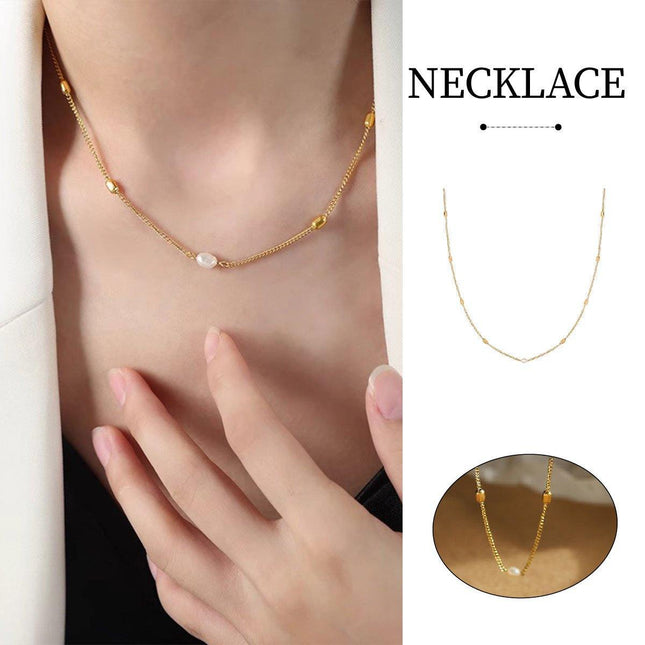 Rice Pearl Titanium Steel Necklace Women Pendant Retro Clavicle Sweater Chain