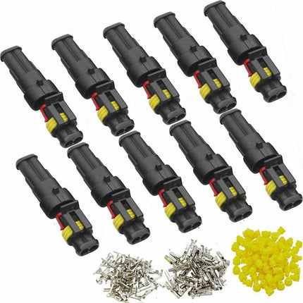 10 Set 2 Pin Waterproof Car Electrical Wire Sealed Connector Plug Cable 12V Kit - Aimall