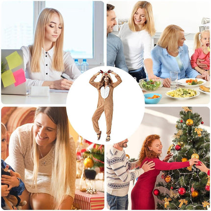Christmas Reindeer Onesie Adult Khaki Cosplay Pajamas Comfy Animal Costume - Aimall