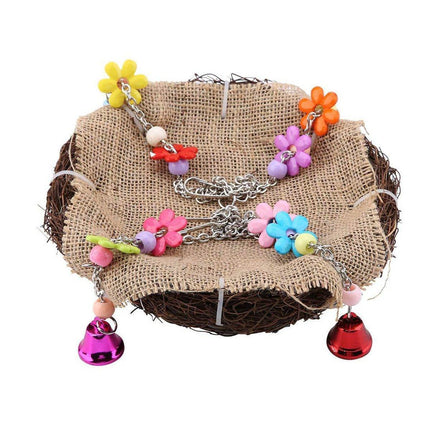 Bird Parrot Swing Stand Rattan Nest Hanging Basket Chew Toy for Small Medium Pet