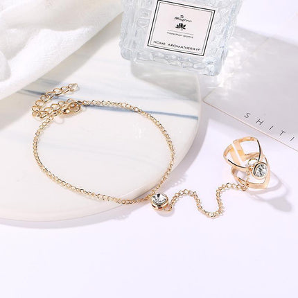 Geometric Hollow Arrow Ring Bracelet Integrated Creative Finger Chain Set Chain - Aimall