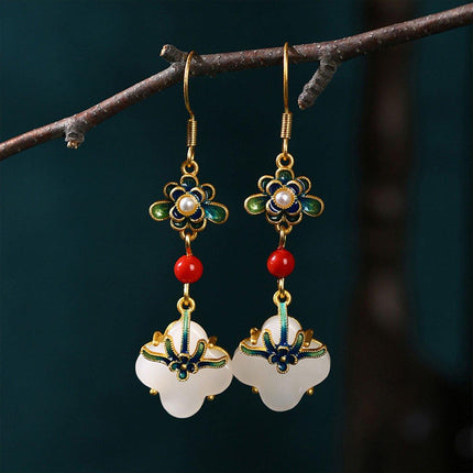 Chinese Flower Earrings Ethnic Style Hanfu Earrings for Traditional Jewelry