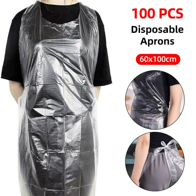 100pcs Disposable Transparent Apron Waterproof Anti Fouling for Kitchen Catering