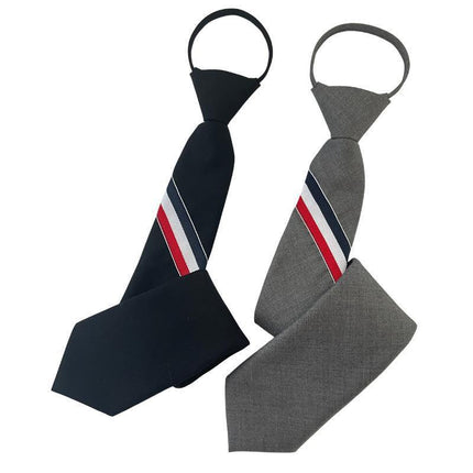 Men's zipper tie Fashion Pattern Striped Cotton Tie Preppy Student Slim Necktie - Aimall