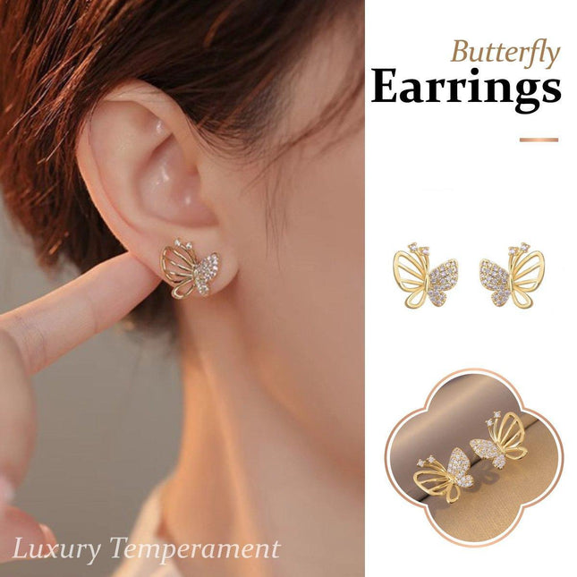 Butterfly Zircon Earrings Hollow Design Spring Summer Jewelry for Women Girls