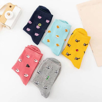 Cute Cat Design Women Cotton Socks Fun Cartoon Cute Tube Socks for Casual Wear