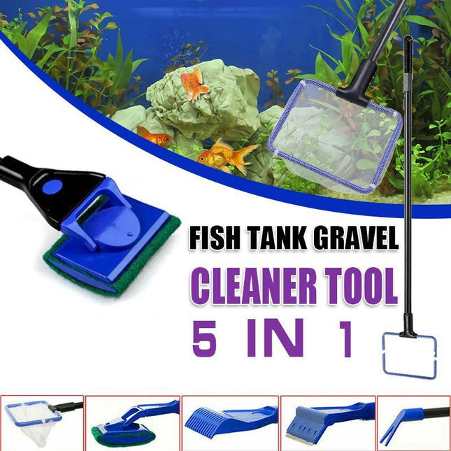5 in1 Water Aquarium Cleaning Tool Fish Tank Gravel Vacuum Glass Cleaner Brush - Aimall