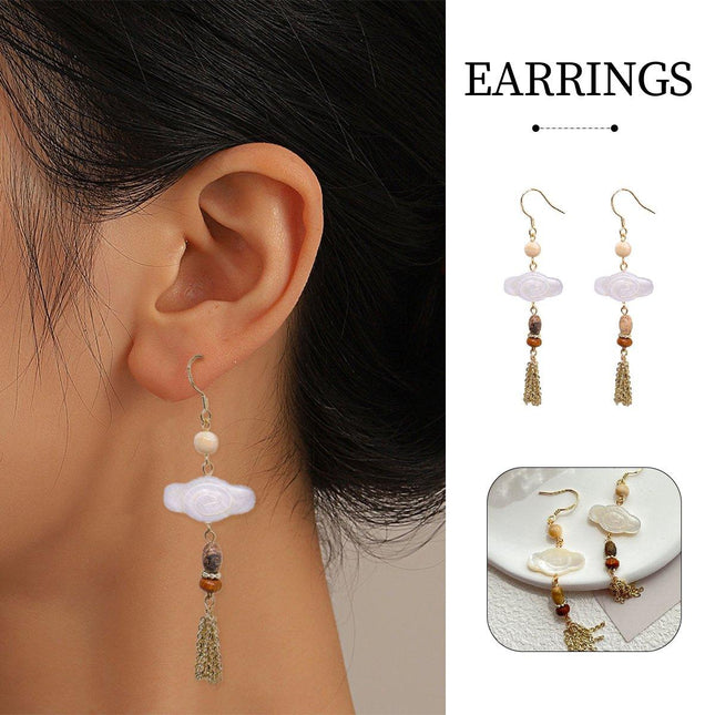 Mother of Pearl Tassel Earrings Auspicious Clouds Fashion Jewellery Women