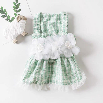 Plaid Pet Dress with Traction Buckle Slip Outing Clothes for Small Medium Pet