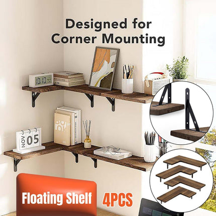 4pcs Wooden Wall Corner Shelf Storage Partition Hanging Organizer for Home Decor