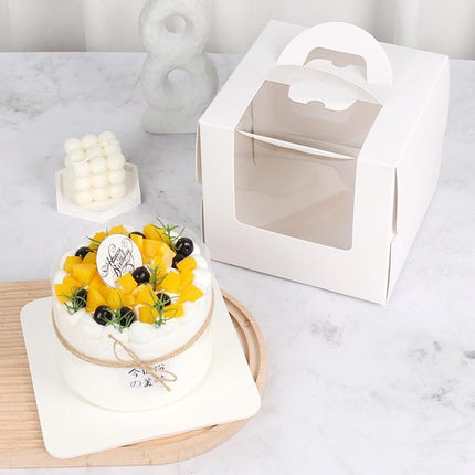 Portable Cake Boxes White Paper Display Window Packing Case Party with Handle 6'' - Aimall