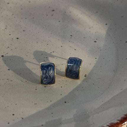 Elegant Geometric Halo Blue Vintage Stud Earrings Fashion Jewelry for Women