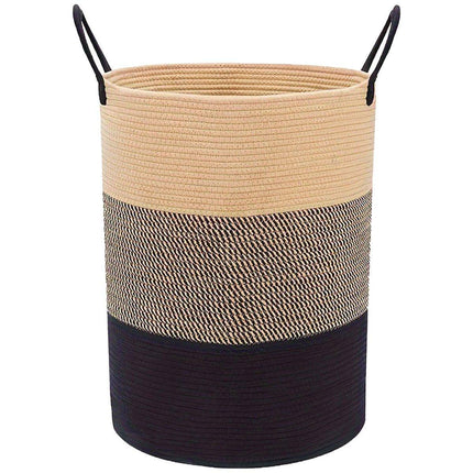 Woven Cotton Rope Storage Basket Foldable Laundry Bin Bamboo Clothes Organizer