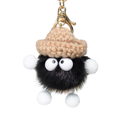 Cartoon Animal Plush Small Coal Ball Backpack Pendants Keychain Doll Keyring Car - Aimall