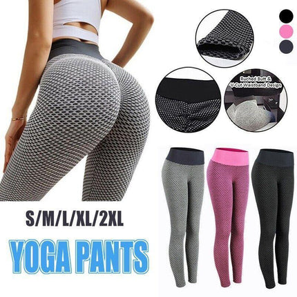 Women Yoga Pants Leggings High Waist Anti Cellulite Butt Lift Gym Fitness Pink - Aimall