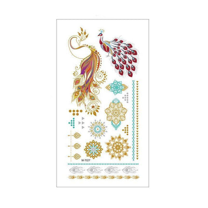 Women Lady Metallic gold silver color boho arm Body Temporary Tattoo Sticker Art - Aimall