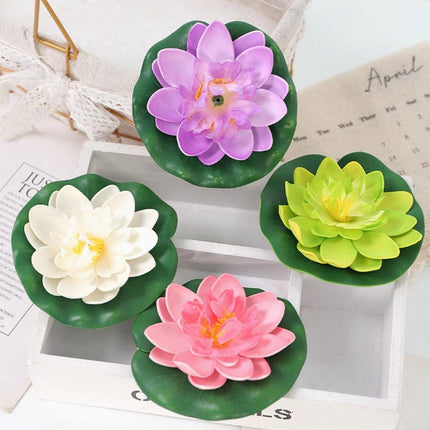 9pcs Simulation Lotus Flowers Leaves Water Lily Pond Fish Tank Decoration