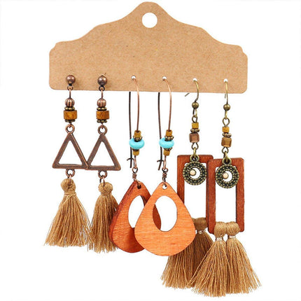 3Set Pairs Bohemian Style Earrings Retro Ethnic Fashionable Romantic Su Earrings