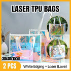 2PCS Transparent PVC Tote Bag Hologram Jelly Cosmetic GiftBag Iridescent Handbag