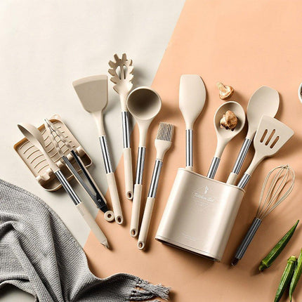 13PCS Silicone Kitchen Utensil Set Stainless Steel Handle Non-Stick Cooking Tool