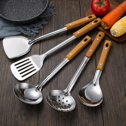 5pcs Stainless Steel Spatula Soup Spoon Kitchenware Set for Household Cooking