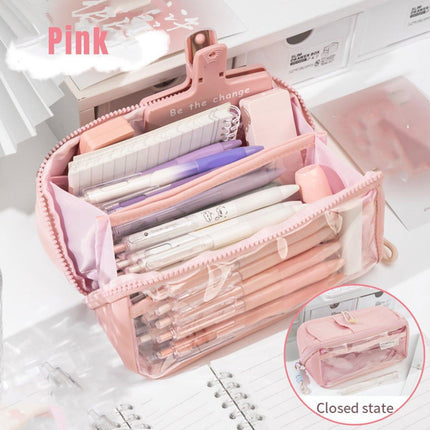 Large Capacity Japanese Style Student Stationery Bag Plain Colour Pen Case