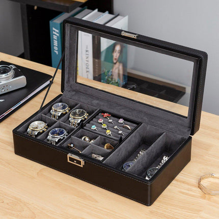 Black Single Layer Watch Box Jewellery Organizer for Watches and Accessories