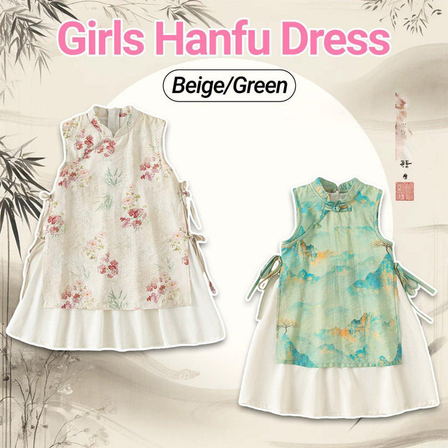 Floral Chinese Style Hanfu Cheongsam Dress for Girls Traditional National Outfit