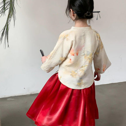 Chinese Traditional Girls Hanfu Long-sleeved Two-piece Dress Festival Outfit