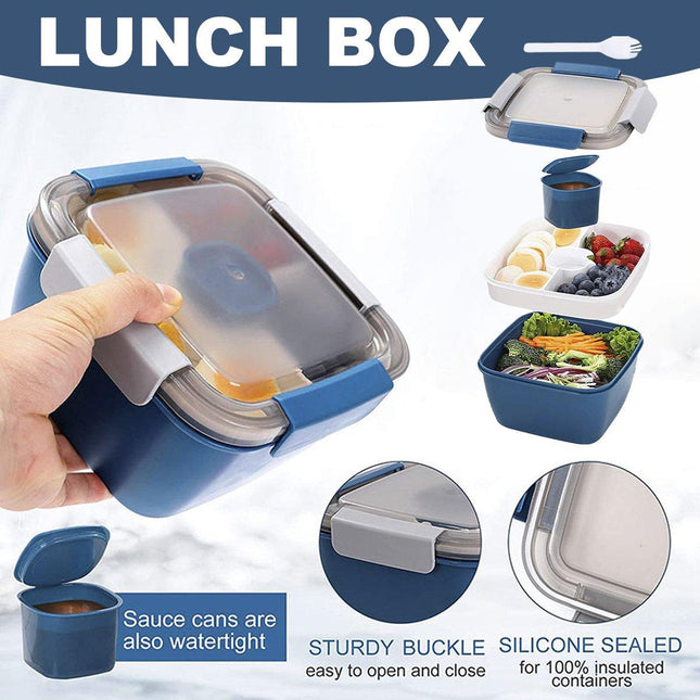 Blue Double Layer Salad Box Bento Box Lunch Box with Compartments for Food