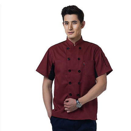 Black Unisex Mesh Sleeve Chef Coat Jacket Restaurant Hotel Cook Short Uniform - Aimall