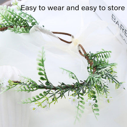Handmade White Green Pendant Flower Crown Headband Wedding Fairy Elf Cosplay