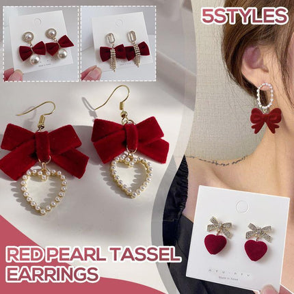 Red Flower Heart Zircon Earring Stud Wedding Party Drop Dangle Jewelry Christmas - Aimall