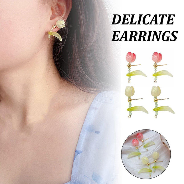 Delicate Small Tulip Earrings Women Gold Plated Stud Fashion Jewellery Gift