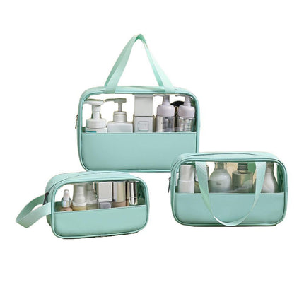 3pcs Large Capacity Waterproof Makeup Bag Set Translucent PU Travel Storage Bag