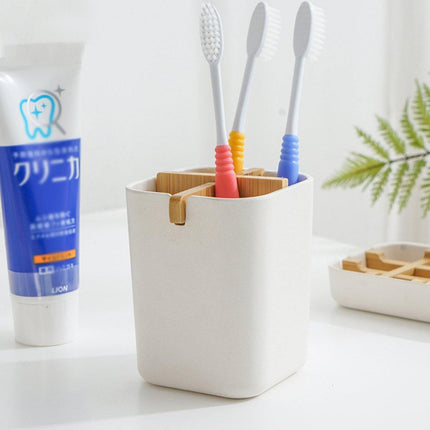 Bamboo Fiber Toothbrush Box Bathroom Organizer Desktop Storage Box Pen Holder