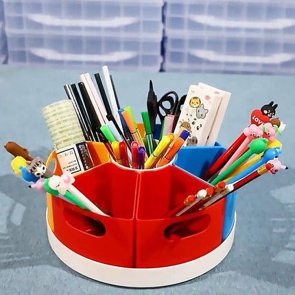 Rotating Pen Holder with Compartments Desk Organizer Office Stationery Storage