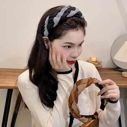Women Headband Twist Hairband Hoop Knit Knot Cross Tie Wide Headwear Accessories - Aimall