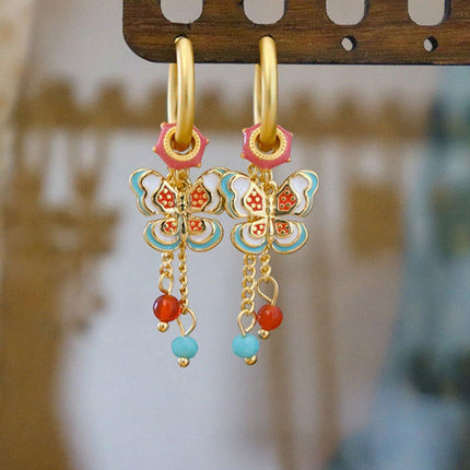 New Chinese Style Butterfly Earrings Fringe Colourful Simple Design Jewelry