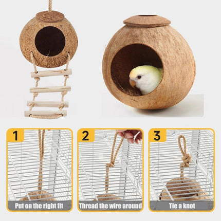 Lanyard Birdhouse Parrot Coconut Nest Bed Hanging Bird Cage for Small Birds